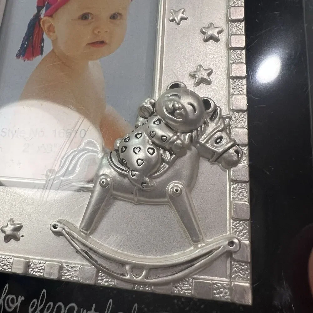 Elegant Baby Silver Plated Photo Frame Teddy Bear 2” X 3”Baby Child Vintage Cast
